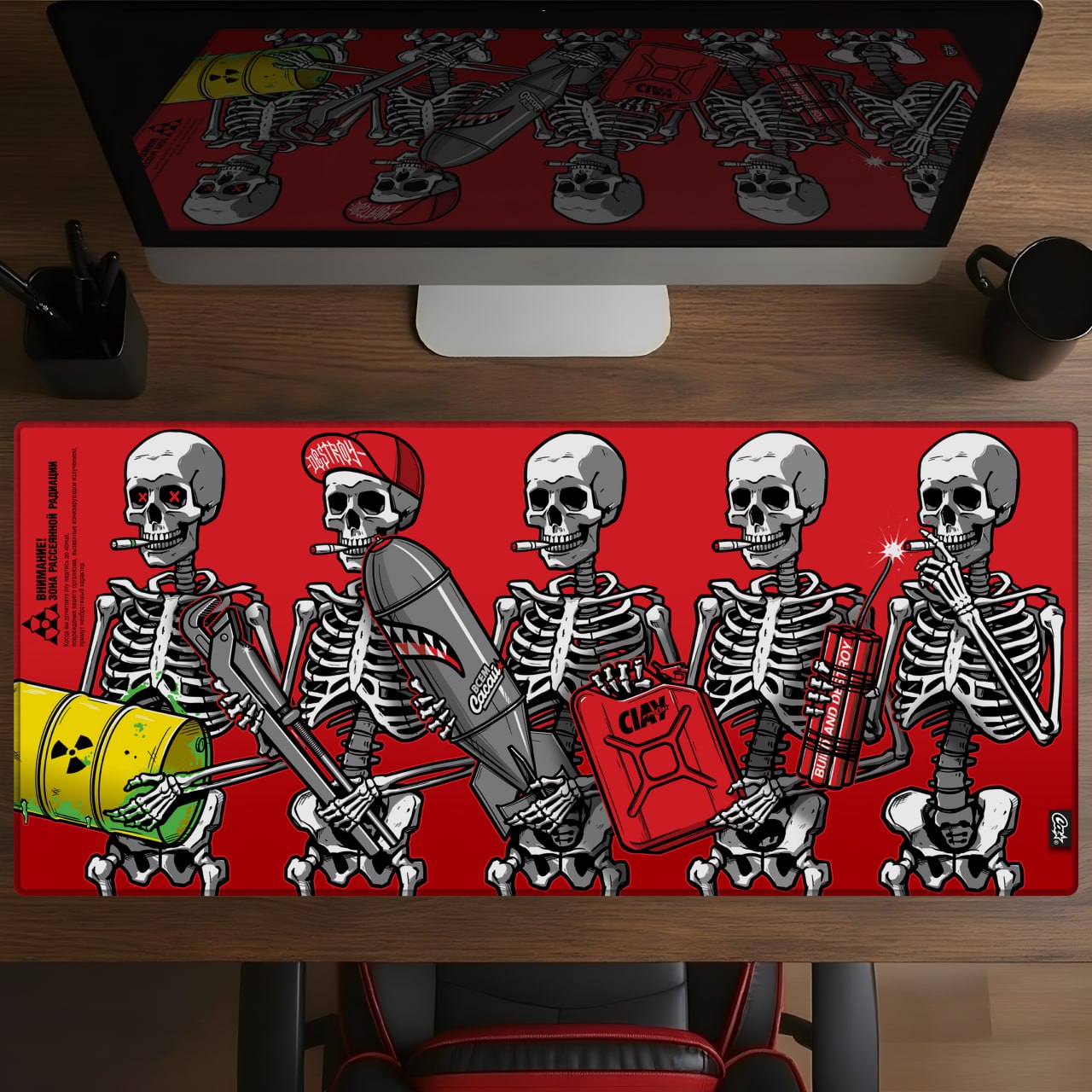 Большой компьютерный коврик Skull faces